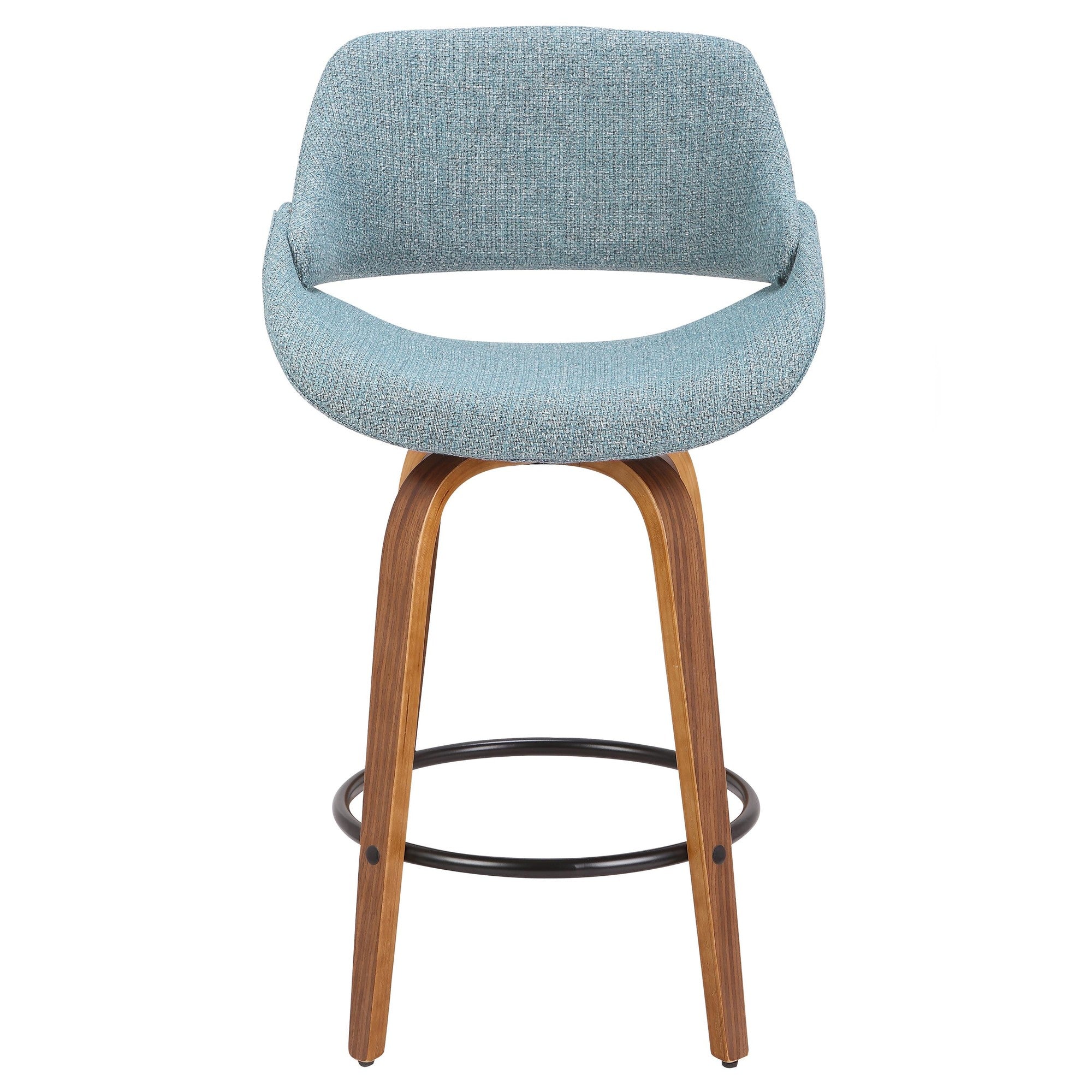 Fabrico 26" Fixed-Height Counter Stool - Set of 3 - Walnut Wood, Blue Noise Fabric, Black Metal