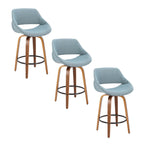 Fabrico 26" Fixed-Height Counter Stool - Set of 3 - Walnut Wood, Blue Noise Fabric, Black Metal