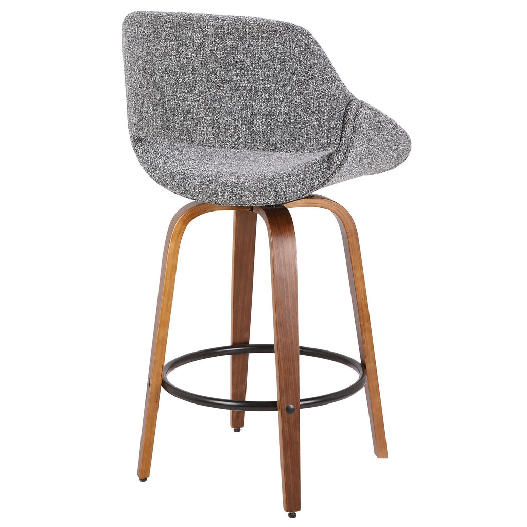 Fabrico 26" Fixed-Height Counter Stool - Set of 3 - Walnut Wood, Grey Noise Fabric, Black Metal