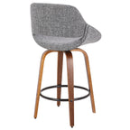 Fabrico 26" Fixed-Height Counter Stool - Set of 3 - Walnut Wood, Grey Noise Fabric, Black Metal