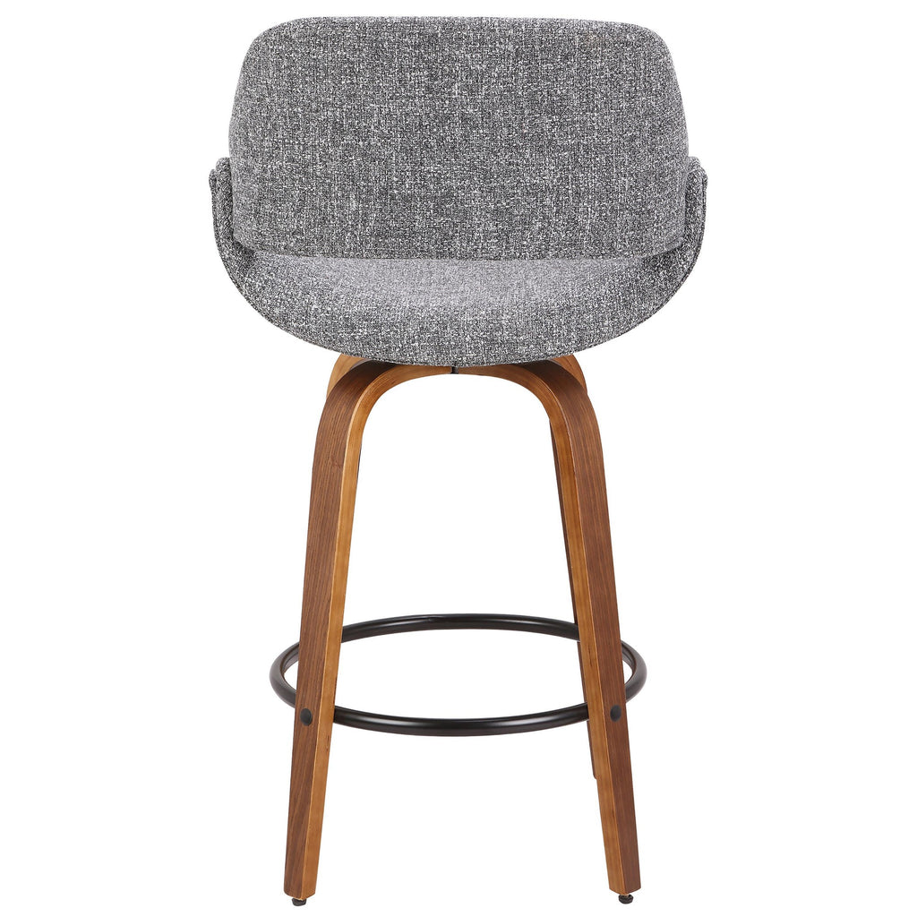 Fabrico 26" Fixed-Height Counter Stool - Set of 3 - Walnut Wood, Grey Noise Fabric, Black Metal