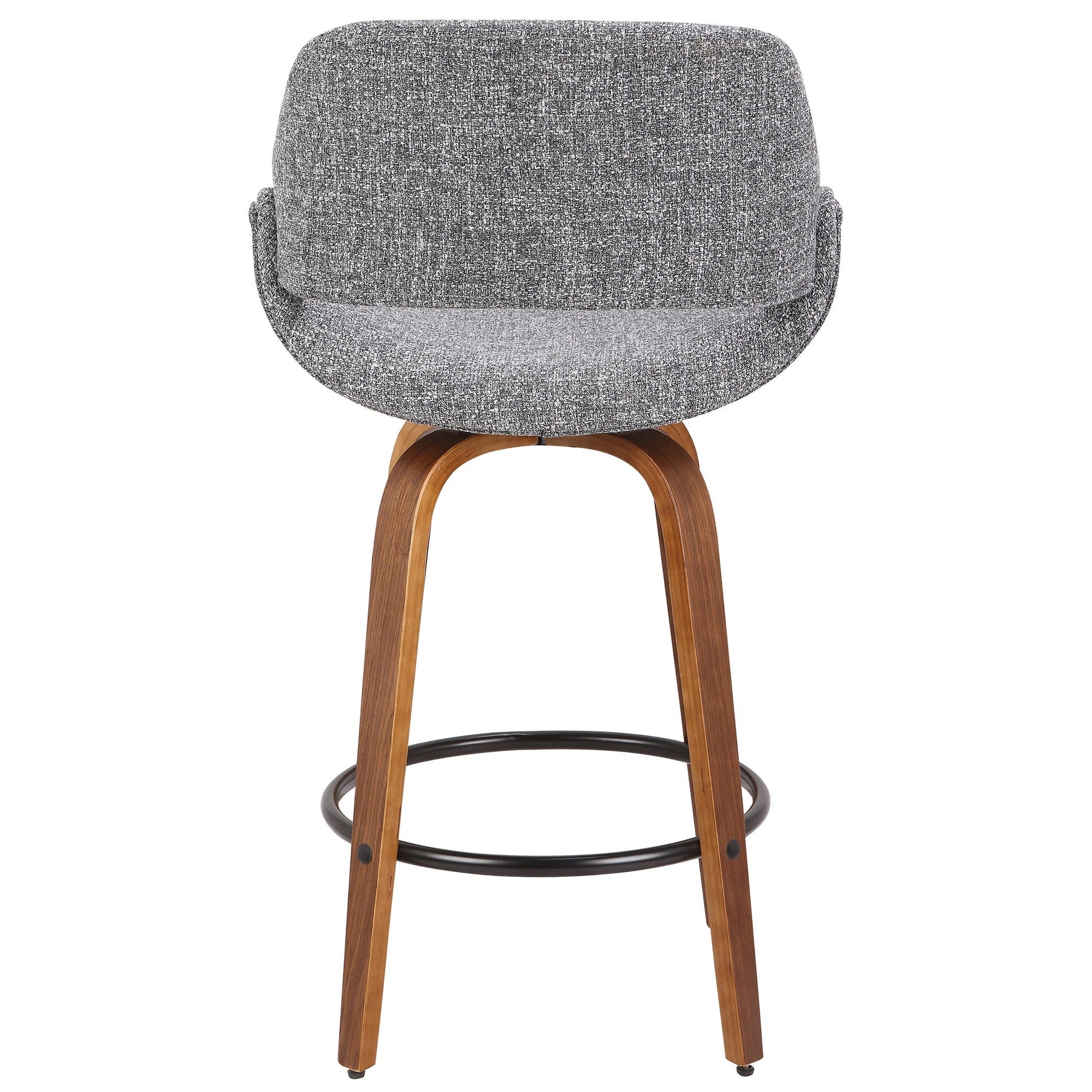 Fabrico 26" Fixed-Height Counter Stool - Set of 3 - Walnut Wood, Grey Noise Fabric, Black Metal