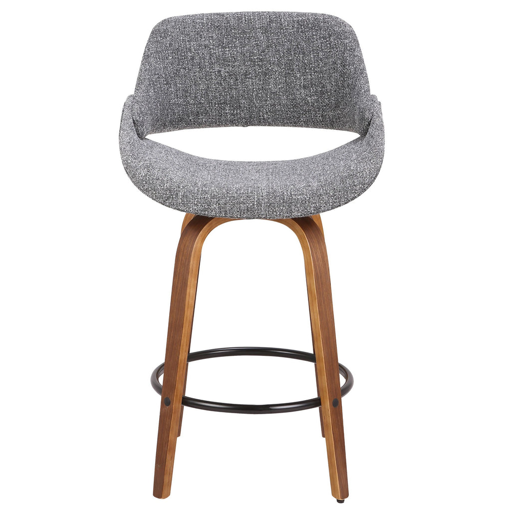 Fabrico 26" Fixed-Height Counter Stool - Set of 3 - Walnut Wood, Grey Noise Fabric, Black Metal