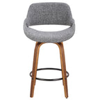 Fabrico 26" Fixed-Height Counter Stool - Set of 3 - Walnut Wood, Grey Noise Fabric, Black Metal