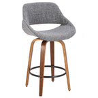 Fabrico 26" Fixed-Height Counter Stool - Set of 3 - Walnut Wood, Grey Noise Fabric, Black Metal