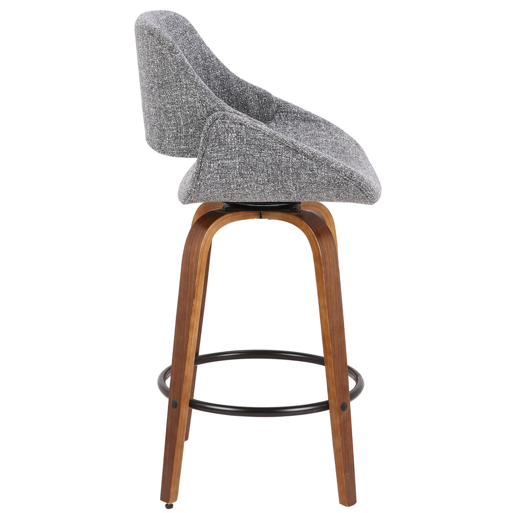 Fabrico 26" Fixed-Height Counter Stool - Set of 3 - Walnut Wood, Grey Noise Fabric, Black Metal
