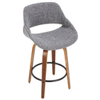 Fabrico 26" Fixed-Height Counter Stool - Set of 3 - Walnut Wood, Grey Noise Fabric, Black Metal