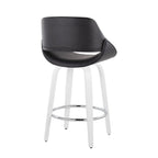 Fabrico 26" Fixed-Height Counter Stool - Set of 2 - White Wood, Black PU, Chrome Metal