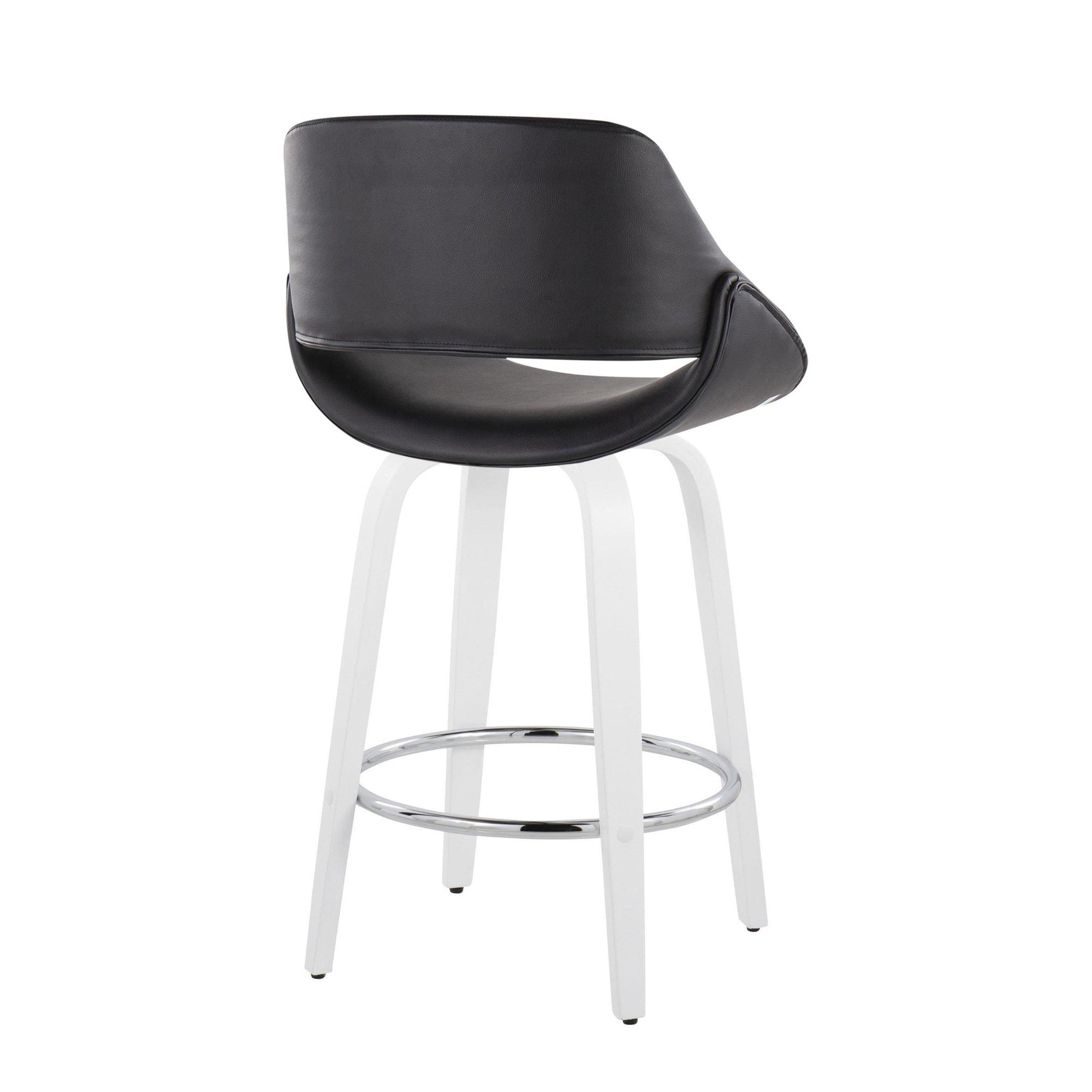 Fabrico 26" Fixed-Height Counter Stool - Set of 2 - White Wood, Black PU, Chrome Metal