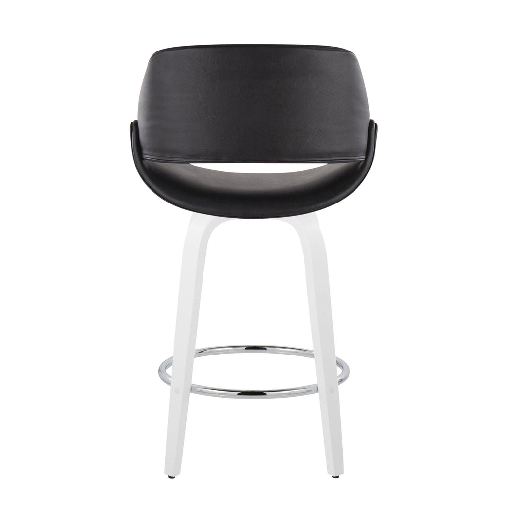 Fabrico 26" Fixed-Height Counter Stool - Set of 2 - White Wood, Black PU, Chrome Metal