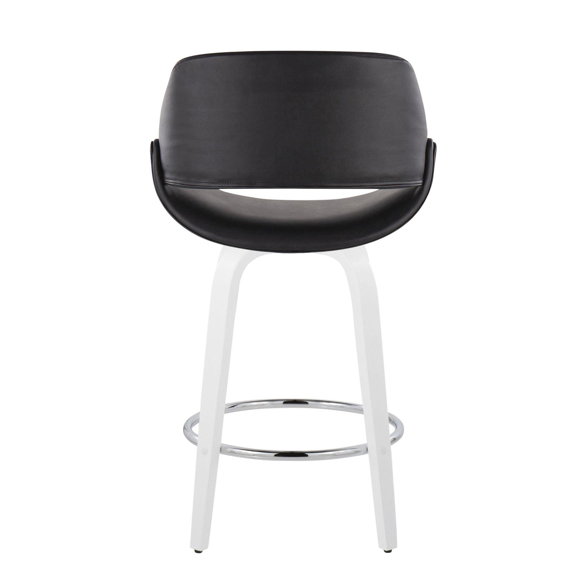 Fabrico 26" Fixed-Height Counter Stool - Set of 2 - White Wood, Black PU, Chrome Metal