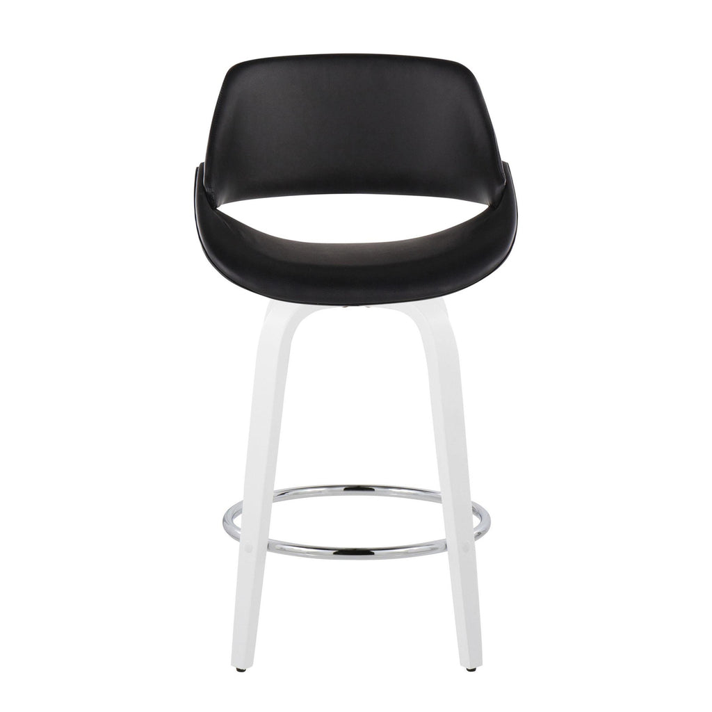 Fabrico 26" Fixed-Height Counter Stool - Set of 2 - White Wood, Black PU, Chrome Metal