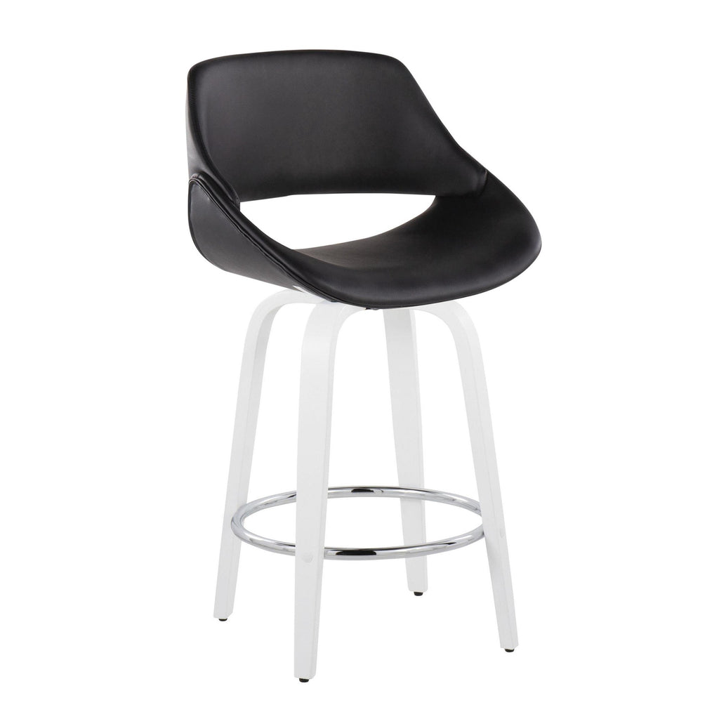 Fabrico 26" Fixed-Height Counter Stool - Set of 2 - White Wood, Black PU, Chrome Metal