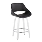 Fabrico 26" Fixed-Height Counter Stool - Set of 2 - White Wood, Black PU, Chrome Metal
