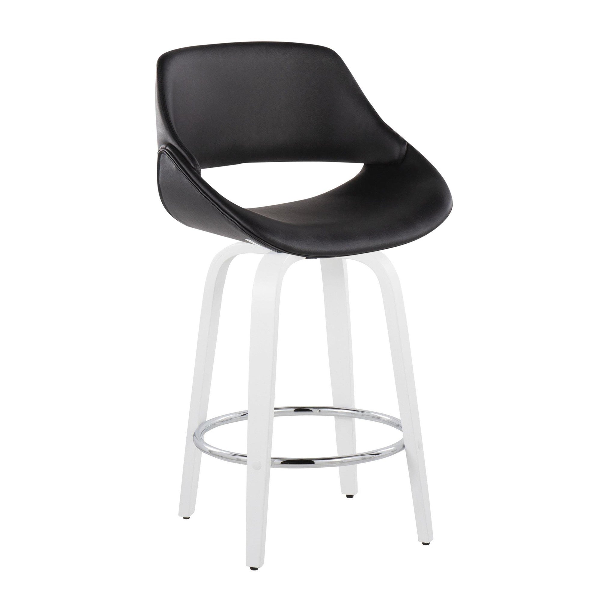 Fabrico 26" Fixed-Height Counter Stool - Set of 2 - White Wood, Black PU, Chrome Metal