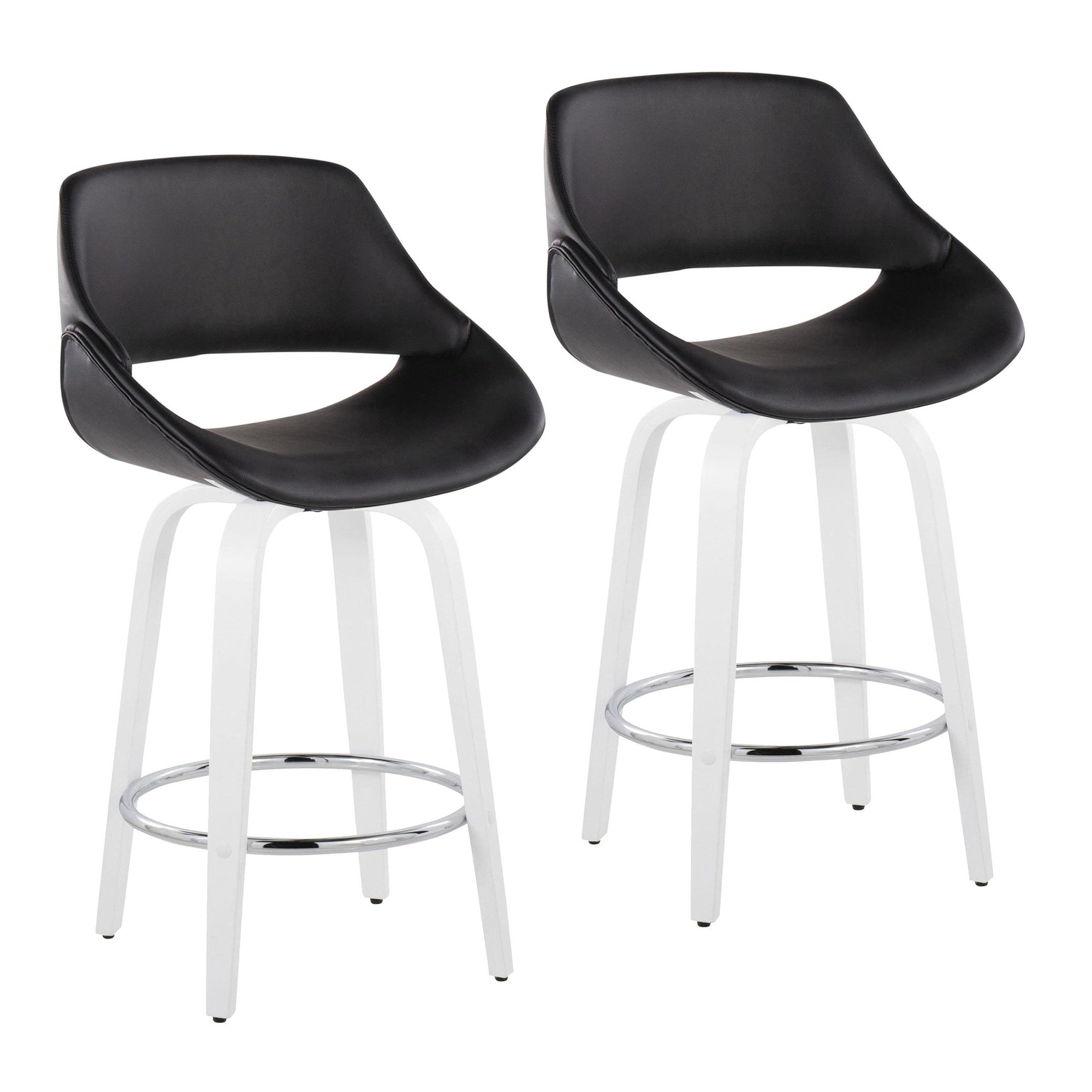 Fabrico 26" Fixed-Height Counter Stool - Set of 2 - White Wood, Black PU, Chrome Metal
