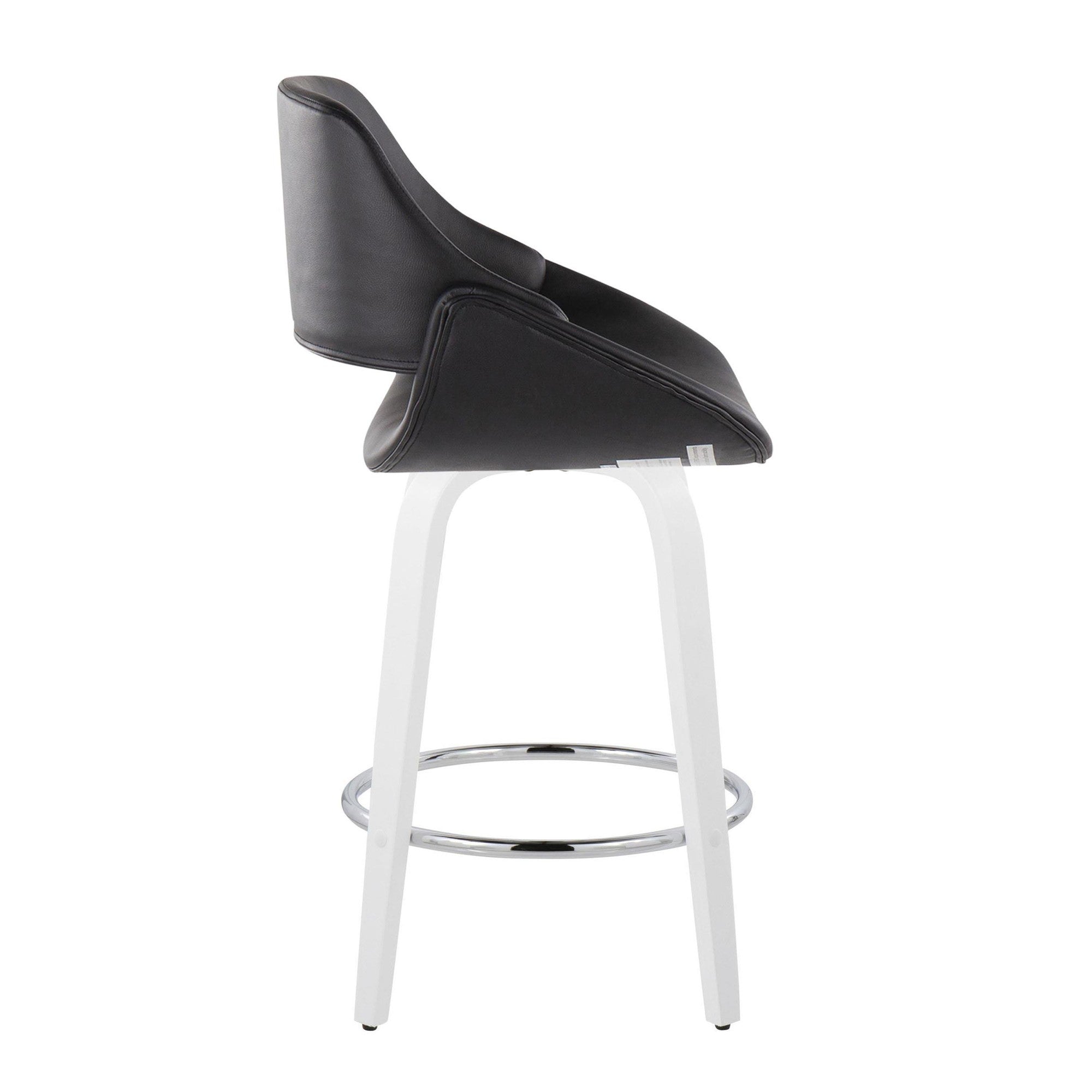 Fabrico 26" Fixed-Height Counter Stool - Set of 2 - White Wood, Black PU, Chrome Metal