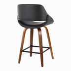 Fabrico 26" Fixed-Height Counter Stool -  Set of 2 - Walnut Wood, Black PU, Black Metal