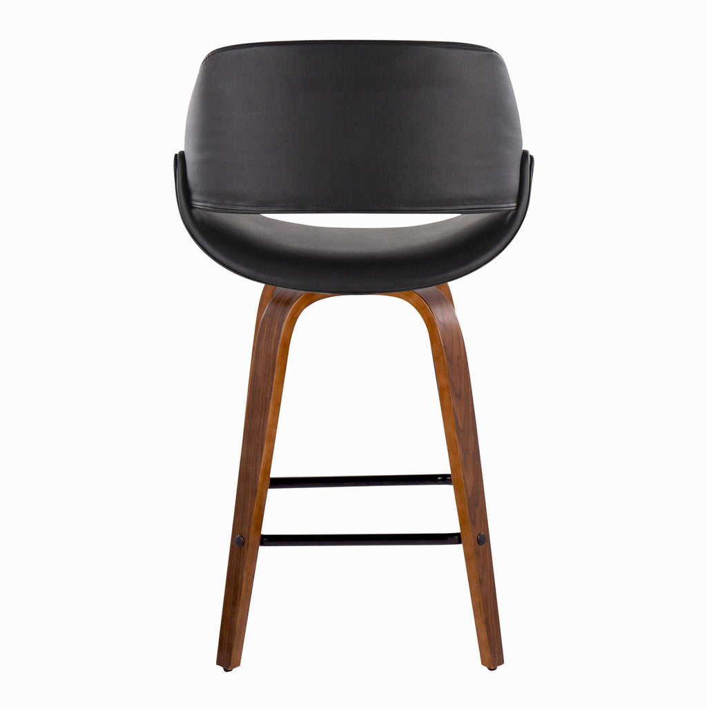 Fabrico 26" Fixed-Height Counter Stool -  Set of 2 - Walnut Wood, Black PU, Black Metal