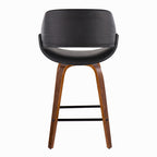 Fabrico 26" Fixed-Height Counter Stool -  Set of 2 - Walnut Wood, Black PU, Black Metal