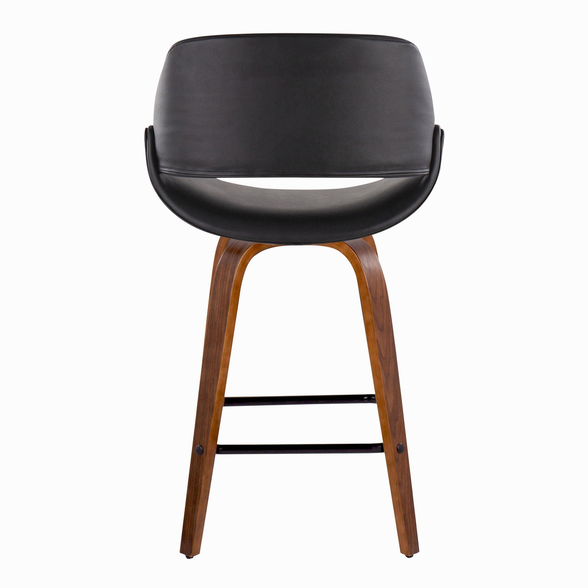 Fabrico 26" Fixed-Height Counter Stool -  Set of 2 - Walnut Wood, Black PU, Black Metal
