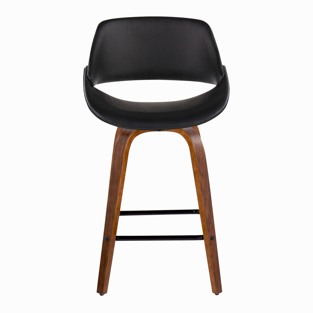 Fabrico 26" Fixed-Height Counter Stool -  Set of 2 - Walnut Wood, Black PU, Black Metal
