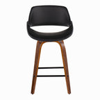 Fabrico 26" Fixed-Height Counter Stool -  Set of 2 - Walnut Wood, Black PU, Black Metal