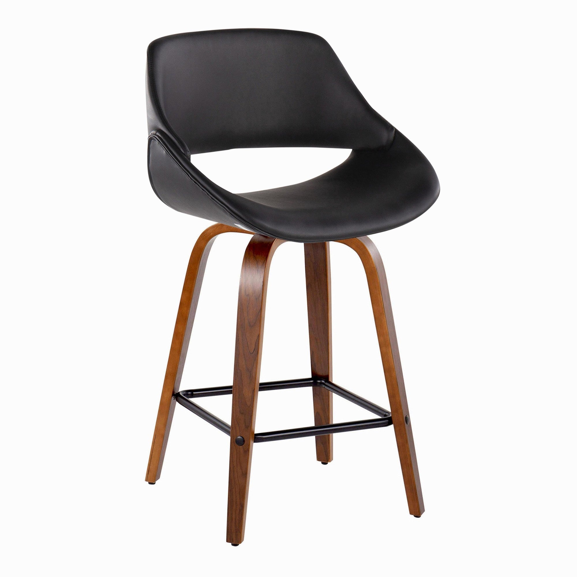 Fabrico 26" Fixed-Height Counter Stool -  Set of 2 - Walnut Wood, Black PU, Black Metal