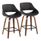 Fabrico 26" Fixed-Height Counter Stool -  Set of 2 - Walnut Wood, Black PU, Black Metal