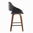 Fabrico 26" Fixed-Height Counter Stool -  Set of 2 - Walnut Wood, Black PU, Black Metal