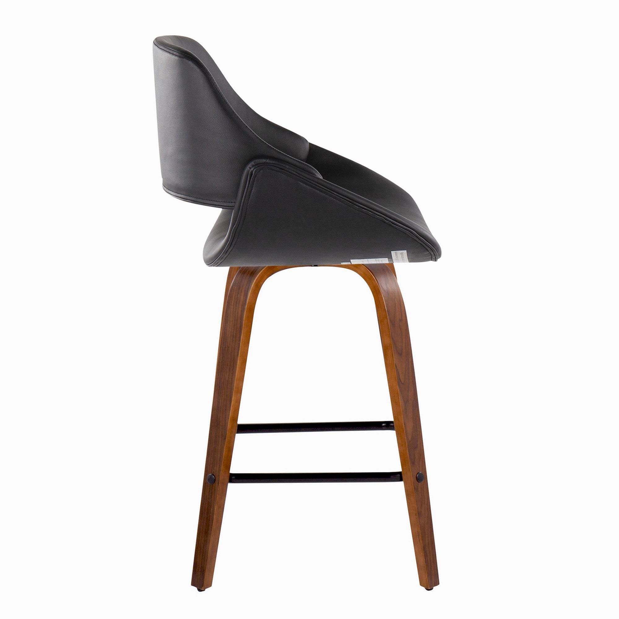 Fabrico 26" Fixed-Height Counter Stool -  Set of 2 - Walnut Wood, Black PU, Black Metal