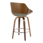 Fabrizzi 26" Fixed-Height Counter Stool - Set of 2 - Walnut Wood, Chrome Metal, Noise Grey Fabric