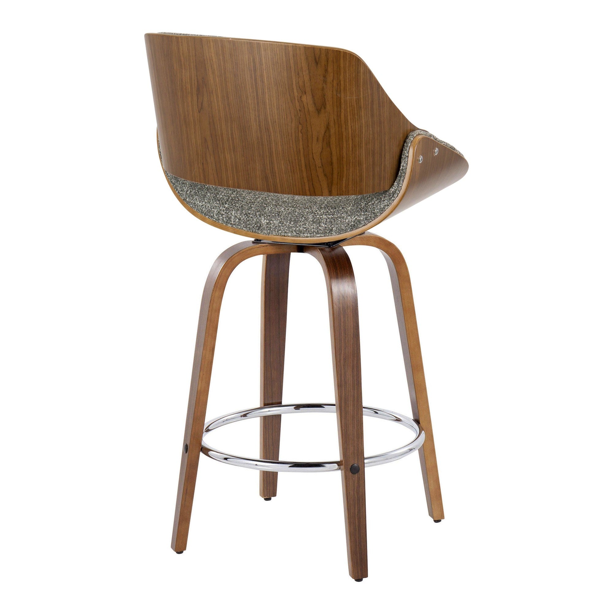 Fabrizzi 26" Fixed-Height Counter Stool - Set of 2 - Walnut Wood, Chrome Metal, Noise Grey Fabric