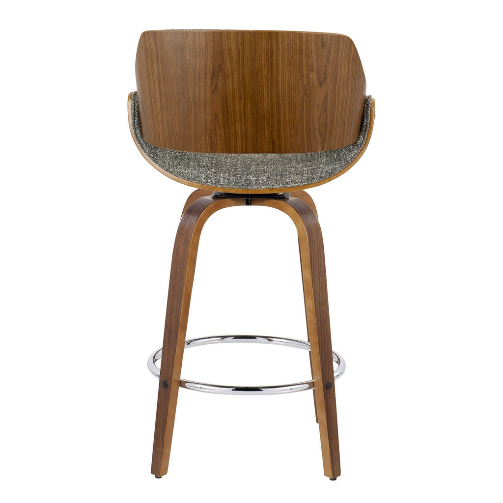 Fabrizzi 26" Fixed-Height Counter Stool - Set of 2 - Walnut Wood, Chrome Metal, Noise Grey Fabric