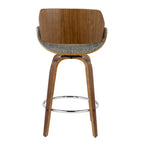 Fabrizzi 26" Fixed-Height Counter Stool - Set of 2 - Walnut Wood, Chrome Metal, Noise Grey Fabric
