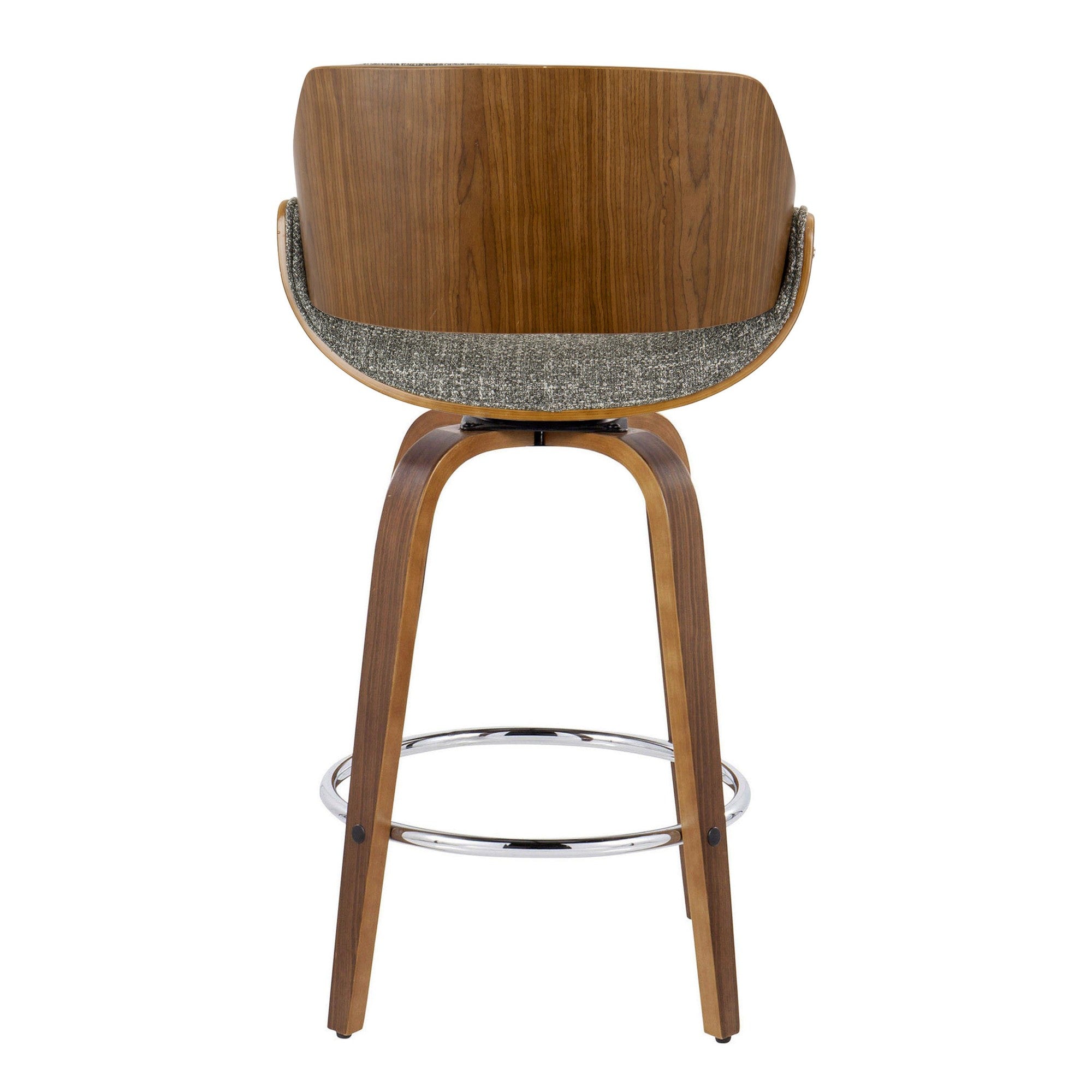 Fabrizzi 26" Fixed-Height Counter Stool - Set of 2 - Walnut Wood, Chrome Metal, Noise Grey Fabric