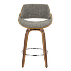 Fabrizzi 26" Fixed-Height Counter Stool - Set of 2 - Walnut Wood, Chrome Metal, Noise Grey Fabric