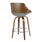 Fabrizzi 26" Fixed-Height Counter Stool - Set of 2 - Walnut Wood, Blue Fabric
