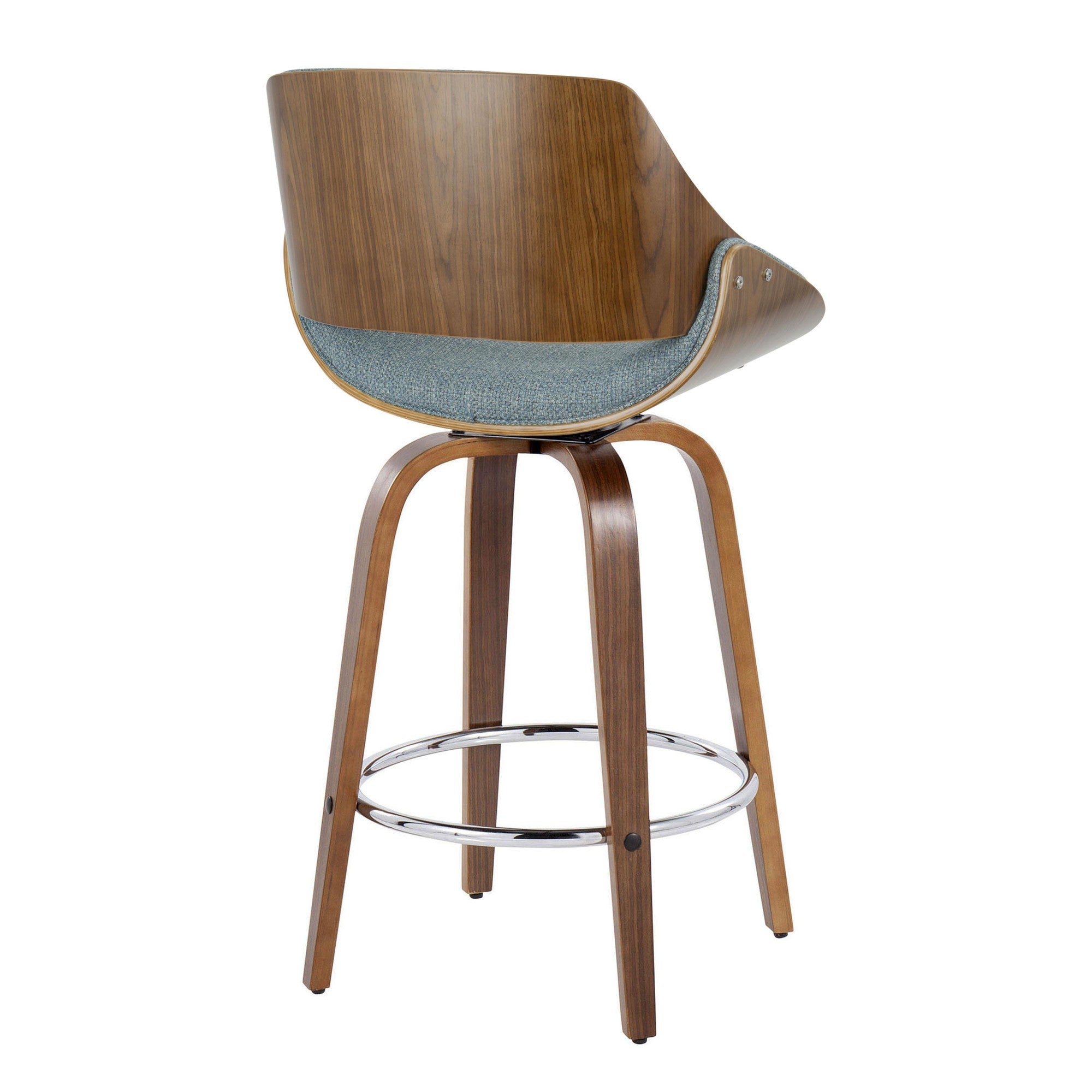 Fabrizzi 26" Fixed-Height Counter Stool - Set of 2 - Walnut Wood, Blue Fabric