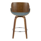 Fabrizzi 26" Fixed-Height Counter Stool - Set of 2 - Walnut Wood, Blue Fabric