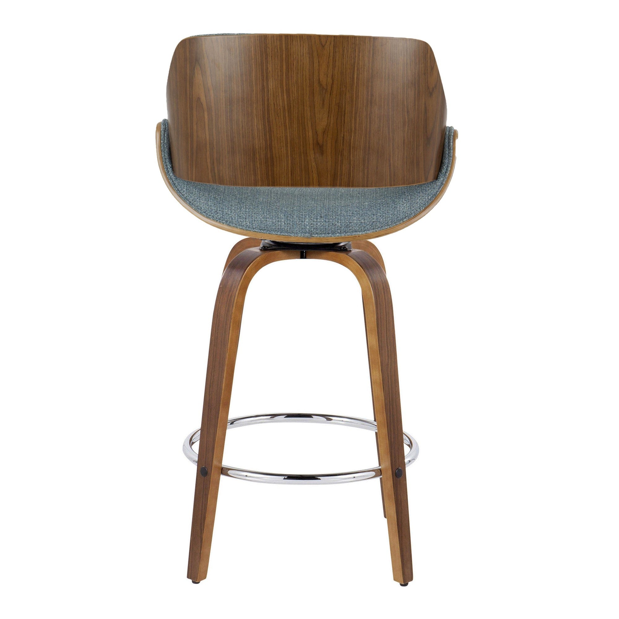 Fabrizzi 26" Fixed-Height Counter Stool - Set of 2 - Walnut Wood, Blue Fabric