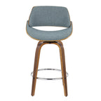 Fabrizzi 26" Fixed-Height Counter Stool - Set of 2 - Walnut Wood, Blue Fabric