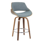 Fabrizzi 26" Fixed-Height Counter Stool - Set of 2 - Walnut Wood, Blue Fabric