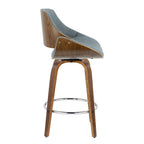 Fabrizzi 26" Fixed-Height Counter Stool - Set of 2 - Walnut Wood, Blue Fabric