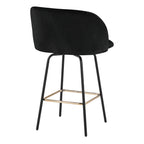 Fran 26" Swivel Fixed-Height Counter Stool - Set of 2 - Black Metal, Black Velvet, Gold Metal