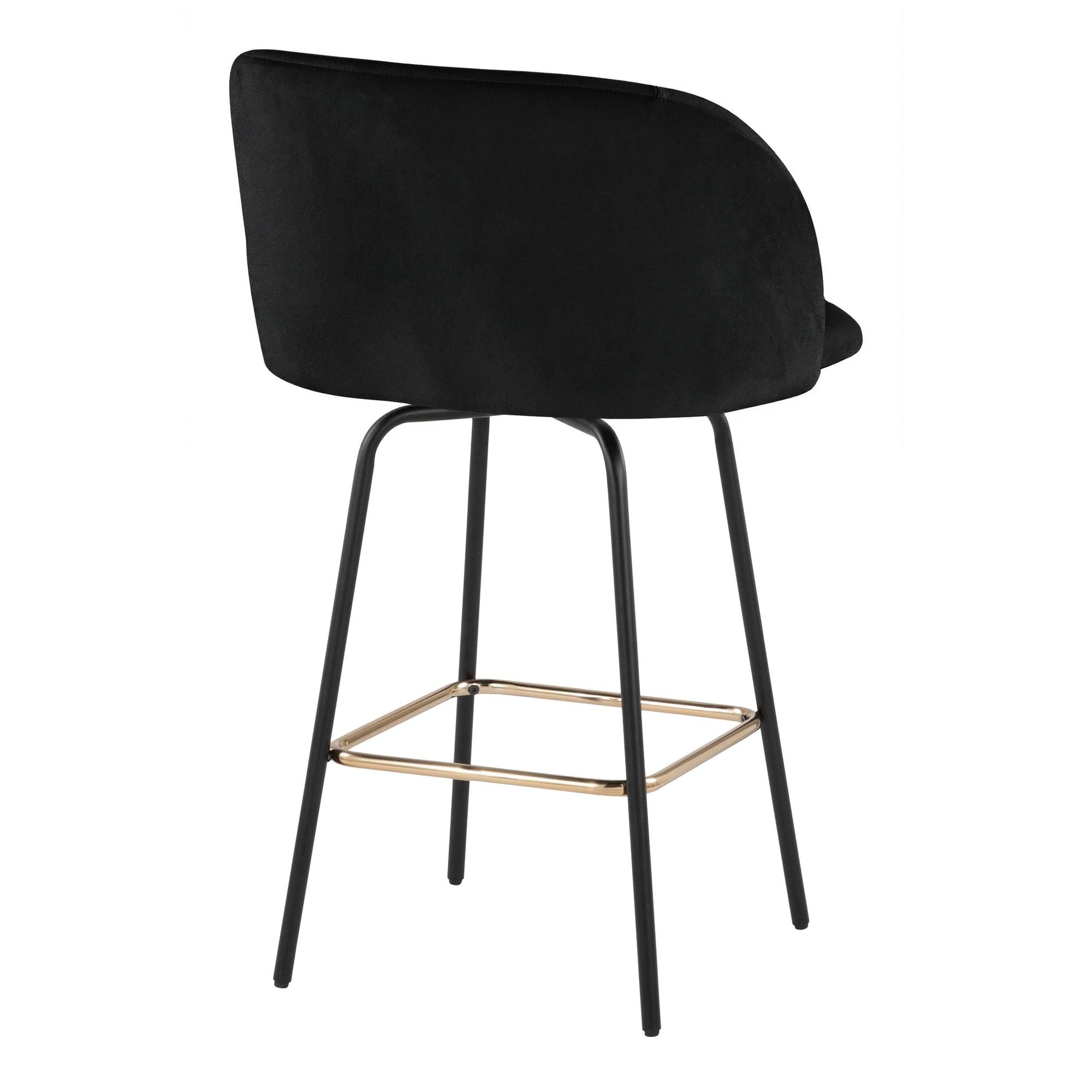 Fran 26" Swivel Fixed-Height Counter Stool - Set of 2 - Black Metal, Black Velvet, Gold Metal