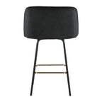 Fran 26" Swivel Fixed-Height Counter Stool - Set of 2 - Black Metal, Black Velvet, Gold Metal