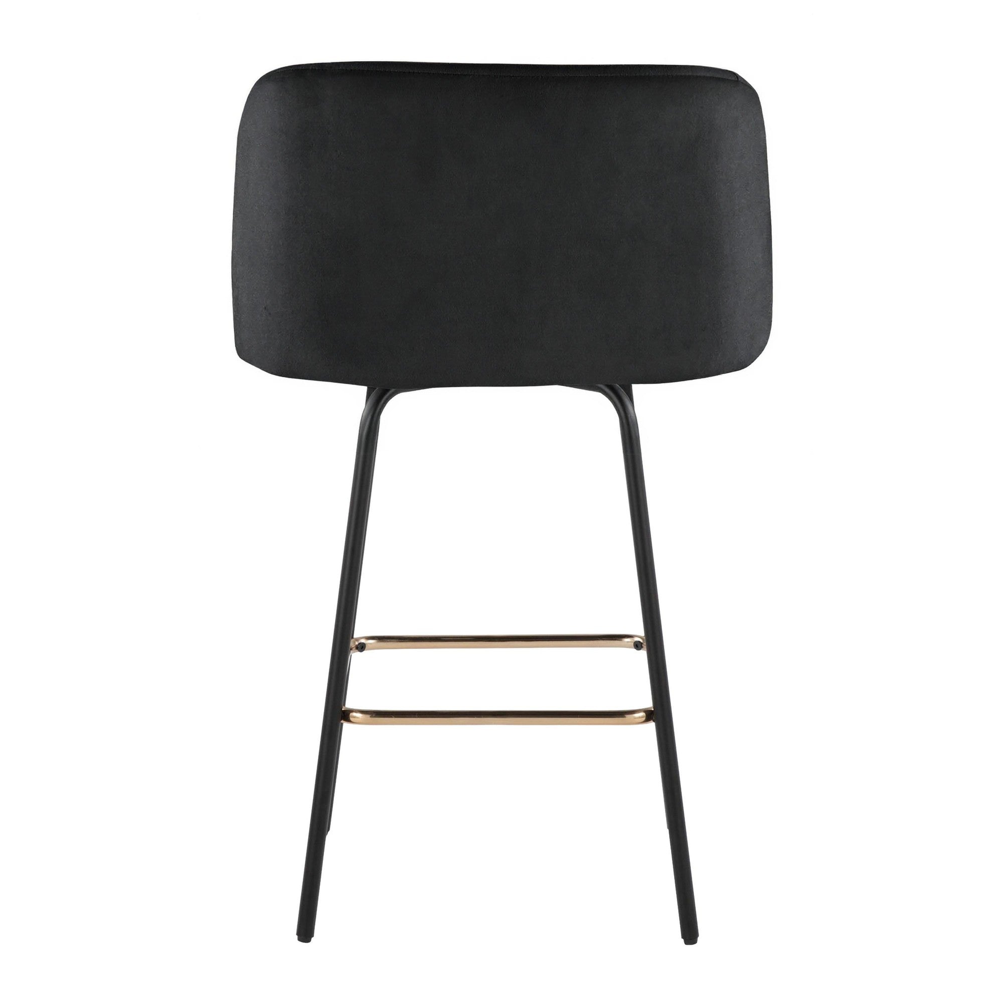 Fran 26" Swivel Fixed-Height Counter Stool - Set of 2 - Black Metal, Black Velvet, Gold Metal