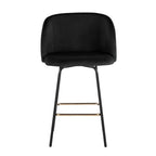 Fran 26" Swivel Fixed-Height Counter Stool - Set of 2 - Black Metal, Black Velvet, Gold Metal