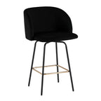 Fran 26" Swivel Fixed-Height Counter Stool - Set of 2 - Black Metal, Black Velvet, Gold Metal